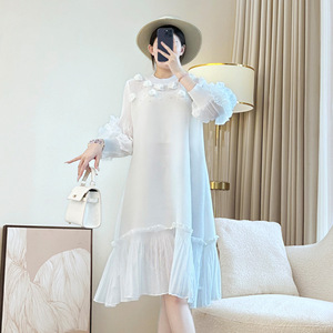 <span class=keywords><strong>Abito</strong></span> Miyake da <span class=keywords><strong>donna</strong></span> a pieghe con Design ricamato <span class=keywords><strong>elegante</strong></span> stile Casual manica lunga e moda europea americana Plus Size - Product Image 4