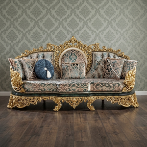 Teakwood Antique <b>Gold</b> Three Seater <b>Sofa</b> Handcrafted Solid Wood Luxury Seating Furniture For Living Room Bedroom Lounge - Product Image 3