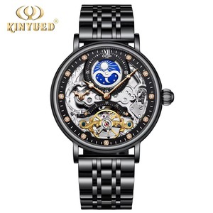 KINYUED Men's Mechanical <b>Watch</b> Stainless Steel Band Waterproof 3BAR Moon Phase <b>Skeleton</b> Dial Luxury Fashion Analog Wholesale - Product Image 3