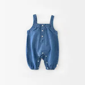 Bán buôn New hợp thời trang denim bé một mảnh Jumper Romper quần áo 2024 cô gái