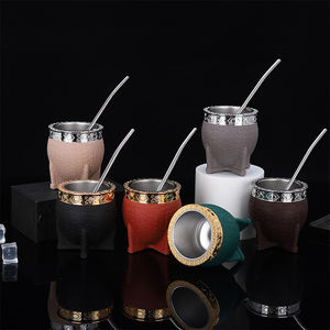 เหยือกน้ำชาแบบคลาสสิกสไตล์จักรพรรดิ พร้อมลวดลายปลา  ถ้วยเยอร์บา มาเต้ พร้อมหลอดดูด  แก้วน้ำชาโลหะพร้อมหลอดดูด สำหรับกาแฟ ของขวัญ - Product Image 1