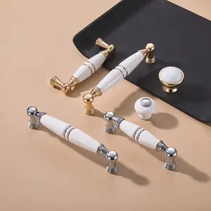 Antique Furniture Ceramic Closet Pull Drawers Handle Brass Zinc Alloy Knobs Bedroom House Marble Ceramic Handles Knobs Bedroom