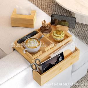 Plateau de canapé en bois avec compartiments amovibles, accoudoirs, plateau pour petit-déjeuner/collation et support pour téléphone. - Product Image 1