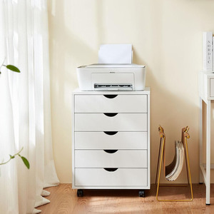 Cómoda de 5 Cajones <span class=keywords><strong>Blanca</strong></span> para Dormitorio, Mueble de Almacenamiento Móvil <span class=keywords><strong>con</strong></span> <span class=keywords><strong>Ruedas</strong></span> para Oficina en Casa, de Madera - Product Image 2