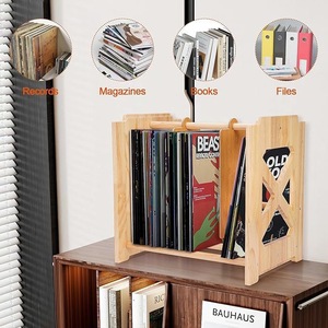 Estante de Almacenamiento de Discos de Vinilo de Madera, Organizador de CD Ajustable para Escritorio, Estantería de Madera Maciza con Divisores, Diseño Moderno - Product Image 3