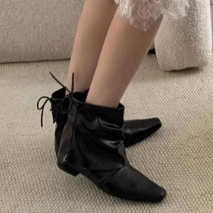 Bottes hautes tendance style coréen 2026 à bout carré froncé avec nœud, pour femmes, à talon épais, pour mollets larges - Product Image 2