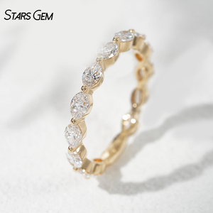 Bague unisexe vintage StarsGem en or massif 18 carats avec diamant de laboratoire DEF taille marquise 2,5*4 mm (1,23 carats au total) plaqué rhodium - Product Image 1