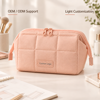 Trousse de Toilette Matelassée Grande Capacité, Pochette de Maquillage de Voyage avec Double Fermeture Éclair et Large Ouverture, Sac de Lavage Personnalisable avec Logo
