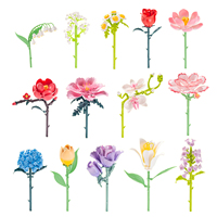 655042-55 Blocs de construction à petites particules assemblés, Bouquet de fleurs, Roses, Tulipes, Pivoines, Œillets, Hortensias, Alstroemeria, Jouets cadeaux