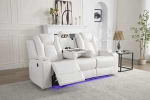 Moderno Conjunto de Sofá Reclinable Eléctrico 3+2 con Iluminación LED, Luces de Lectura, Puertos USB, Portavasos, Mesa Abatible y Tapicería de Cuero Extensible - Product Image 2