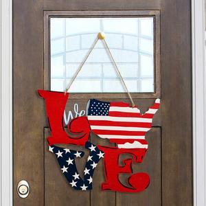 Nouvelles décorations transfrontalières du 4 juillet Jour de l'indépendance américaine Ornement suspendu en bois LOVE - Product Image 6