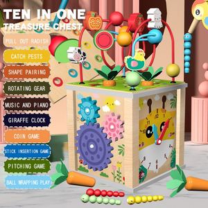 Jouet éducatif 10-en-1 avec labyrinthe à billes et trieur de formes, cadeau de développement pour les enfants de 18 mois et plus, cube d'activités en bois - Product Image 1