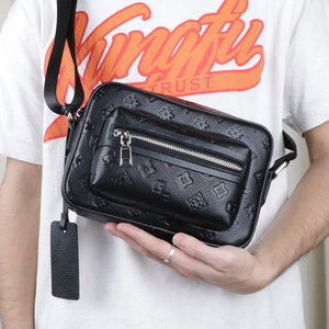 Men PU Leather Crossbody <b>Bag</b> Embossed Messenger <b>Bag</b> <b>Small</b> Shoulder <b>Bag</b> With Front Zipper Pocket For Daily Carry - Product Image 6