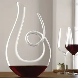 Personalizado garrafa de vidro decanter Mão feita U em forma de cristal claro vinho jarra decanter para casa bar