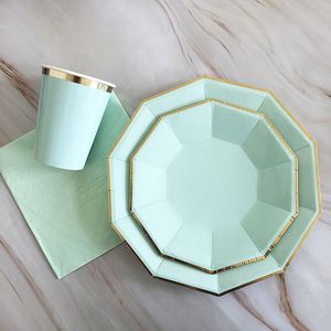 Assiettes de fête jetables en papier, forme décagonale, avec dentelle et estampage à chaud, pour décoration - Product Image 6