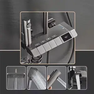 Bathroom Thermostatic Bath Shower Faucets Mixer Hot Cold Water Key Side Spray Bar Design Style Modern