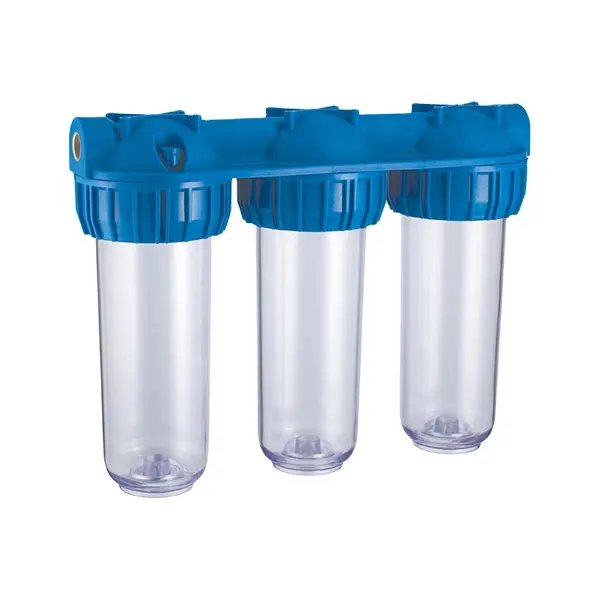 Caixa de filtro transparente de plástico de 10 ''com suporte, tipo euro de três estágios