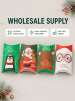 Boîtes cadeaux en papier de qualité alimentaire auto-assemblables pour Noël, 4 designs, emballage pour bonbons et friandises de fête, jetables, impression personnalisable