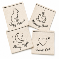 Étiquettes de soin en coton écologiques rectangulaires imprimées en sérigraphie, lavables, à extrémités pliées, bords coupés à chaud, pour vêtements, chaussures, costumes, sacs, avec logo