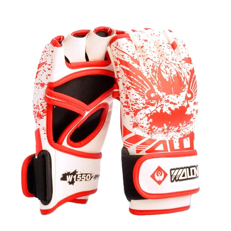 Wolon China Groothandel Custom Design Logo Hoge Kwaliteit Professionele Pu Lederen Ufc Half Vinger Mma Boksen Training Handschoenen