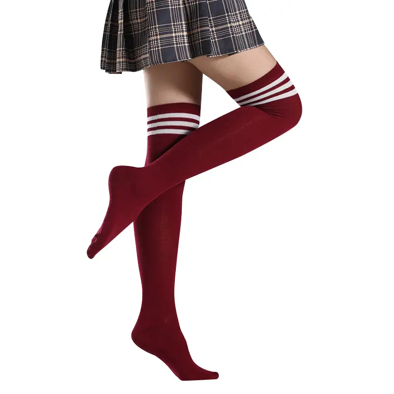 Women Girls Winter Warm Striped Thigh High Over Knee Stockings Long Tights Socks