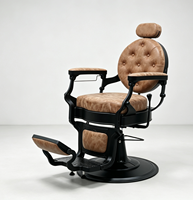 Fauteuil de Barbier Haut de Gamme Vintage en Cuir Vieilli avec Dossier Capitonnée, Inclinable Hydraulique – Mobilier de Salon pour Hommes, Coiffure et Rasage