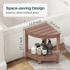 Outlook Bathroom <b>Stool</b> Solid Wood <b>Adjustable</b> <b>Height</b> Anti Slip Corner Storage Shelf for Shower Toilet Room - Product Image 4