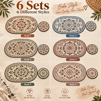 Ensemble de dessous-de-plat et de sous-verres en cuir au design zen asiatique, motif bleu et blanc, imperméable, résistant à l'huile, résistant à la chaleur, antidérapant, facile à nettoyer, pour la maison