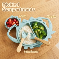 Assiette d'alimentation divisée en silicone en forme de dinosaure pour enfants, avec ventouse anti-déversement, vaisselle en silicone souple de qualité alimentaire pour bébé