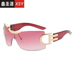 Xsy Frameless Sports <b>Sunglasses</b> Pc Lens Uv400 Protection Futuristic Design Gold Frame Pink <b>Gradient</b> Sport Eyewear - Product Image 1