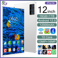 Tablet Android Edukasi Pro 14 12-Inci Dual SIM Prosesor MTK Penyimpanan 16GB+1TB Fitur Panggilan Telepon Hiburan PC-Baru