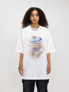 T-shirt a manica corta con stampa casual a manica corta personalizzata per uomini e donne di alta qualità <span class=keywords><strong>in</strong></span> generale nuova maglietta 260G americana con scollatura piccola - Product Image 5