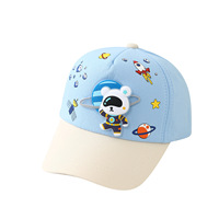 Casquette de baseball pour enfants Space Bear, 6 panneaux, style coréen, colorblock, en PVC, printemps/automne, avec étiquette en cuir, motif dessin animé