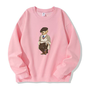 <span class=keywords><strong>Felpa</strong></span> Unisex Rosa <span class=keywords><strong>con</strong></span> Collo Tondo e Motivo Orso Termotrasferito, Foderata in Pile, Vestibilità Ampia <span class=keywords><strong>con</strong></span> Spalle Cadenti - Product Image 1