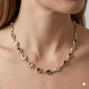 Beautiful S925 <b>Necklace</b> 925 Sterling Silver Gold Plated Tourmaline, Blue Topaz <b>Long</b> Chain Pendant <b>Necklace</b> for Women - Product Image 3