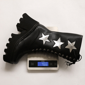 Bottes mi-mollet pour femmes en argent à talons épais, avec étoiles, à lacets sur le devant, bout carré, fermeture éclair latérale, plateforme - Product Image 5