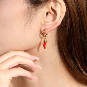 Wholesale Stainless Steel Gold Huggie Hoop <b>Earrings</b> <b>Red</b> Enamel Mushroom Chili Heart Rabbit Dangle Charms <b>Drop</b> <b>Earrings</b> - Product Image 3