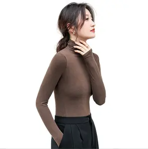 Hot selling long-sleeved solid color cotton women's knit sweater turtleneck pullover thinny ladies top sweaters