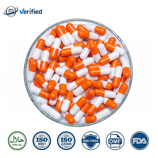 GMP Factory Lowest Price Empty Orange White Gelatin Capsule and Enteric Coating Printing Capsules