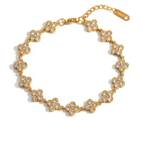 Pulsera De Trébol De Cuatro Hojas Con Corte Brillante Redondo Chapada En Oro 18K Para Mujer Uso Diario Origen Yiwu