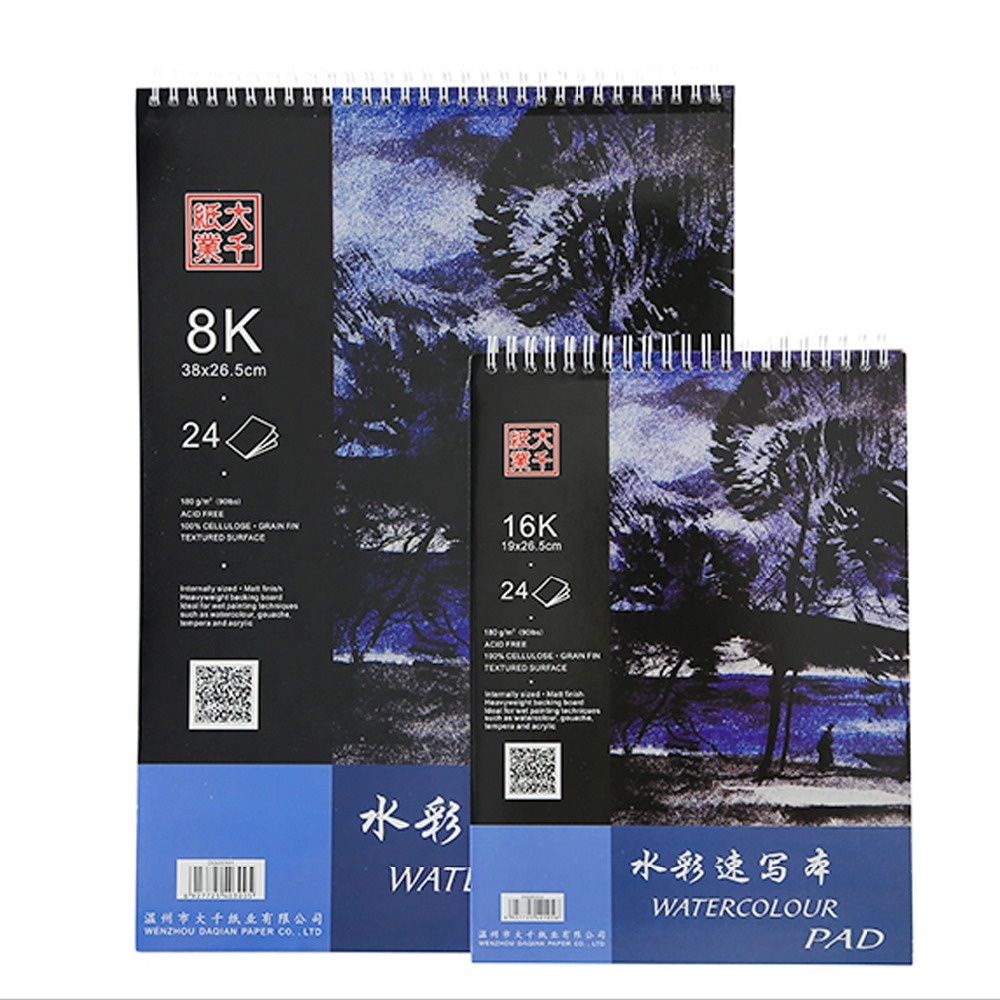 Worison กระดาษวาดภาพสีน้ำ,กระดาษวาดเขียนสีน้ำ8K/16K 180G 24แผ่นอุปกรณ์ศิลปะสมุดระบายสีน้ำ