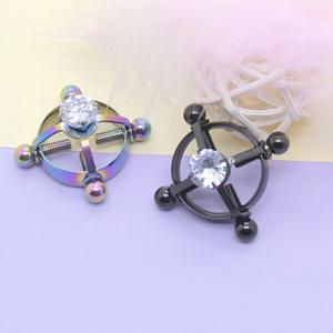 BDSM sin perforación Metal diamante venta al por mayor redondo Acero inoxidable pezón abrazaderas juguetes sexuales ajustable pezón abrazadera - Product Image 2
