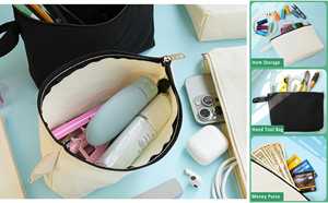 Wholesale Multi Purpose Cotton Cosmetic Bag Diy Logo Blank Canvas <b>Toiletry</b> <b>Storage</b> Zipper Pouches With Hand - Product Image 2