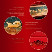 Ornement Royal Six Chevaux Dorés, 60mg d'Or 24K, Décoration Maison Année du Cheval, Coffret Cadeau d'Affaires Nouvel An, Fabriqué en Chine