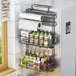 Metal duvara monte buzdolabı yan raf organizatör baharat rafı baharat raf 4 katlı mutfak sınıf depolama banyo Acces