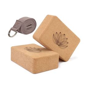 2 упаковки с 1 ремешком для йоги высокой плотности, твердый натуральный пробковый кирпич для йоги с удобными краями и блоком - Product Image 1