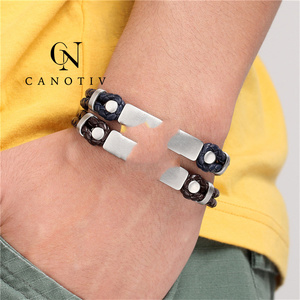 Usine En Gros Noir Métal 316L En Acier Inoxydable En Cuir Véritable Corde Tressée Bracelets Hommes <span class=keywords><strong>pour</strong></span> Fermoirs Magnétiques - Product Image 5