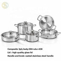 Ensemble de 9 ustensiles de cuisine en acier inoxydable 3 plis, casseroles et poêles 304, poêle à induction pour la cuisine à domicile