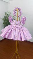 Nouvelle robe de princesse rose pour filles avec manches bouffantes, broderie florale 3D, robe de bal en tulle pour demoiselle d'honneur