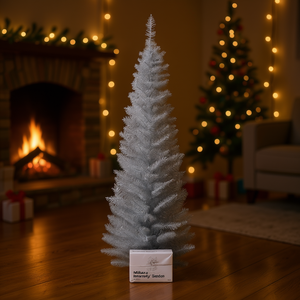 Árbol de Navidad Artificial de 6 Pies, Plástico Plateado, Decoraciones de Interior, Base Incluida, Sin Luces, Fácil Instalación - Product Image 2